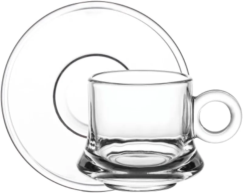 Cuisine Art Cuisine Art Tea Cup & Saucer Set - 190ml, 12-Pieces, Transparent, Heat-Resistant Clear Cups for Tea, Coffee, Latte, Cappuccino & More